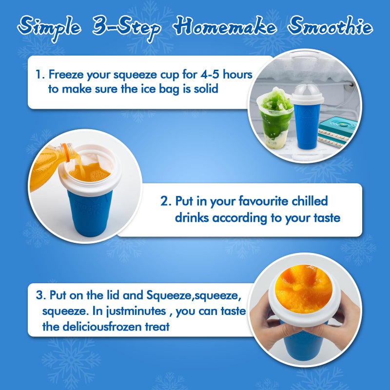 Firjuty Slushie Maker Cup - DIY Magic Slushy Maker Squeeze Cup  Portable Smoothie Squeeze Cup for Juices  Milk and Ice Cream Make  Double Layer Squeeze Slushy Maker Cup  Birthday Gifts for Friends&Family Blue - Image 4